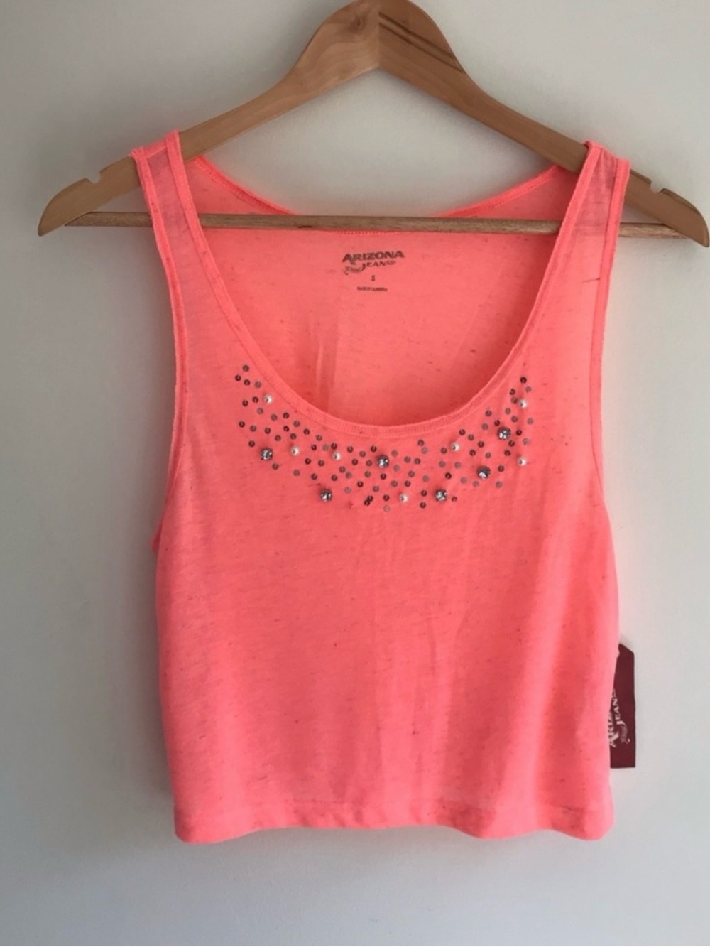 NWT Arizona Jean Co Neon Pink Beaded Crop Tank Top Small